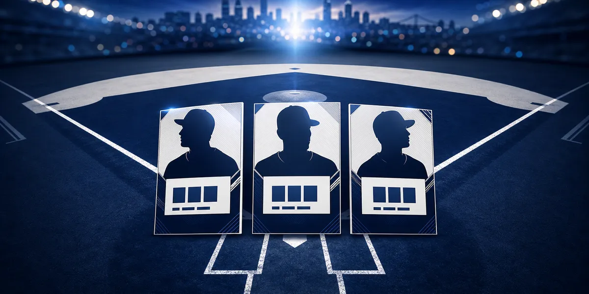 Abstract navy baseball diamond with three draft-card silhouettes, created for BYU Sport Nuts.