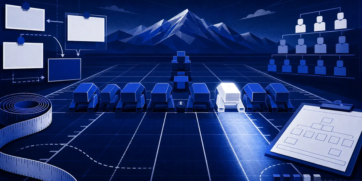 Abstract navy football recruiting board with offensive line blocks, roster cards and mountain shapes, created for BYU Sport Nuts.